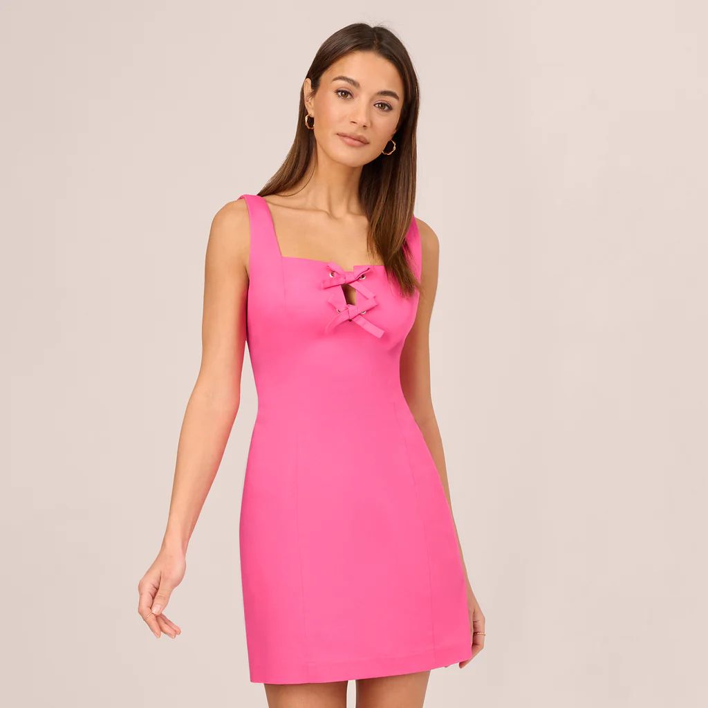 Tank Strap Dress With Bow Accented Neckline In Magenta | Adrianna Papell