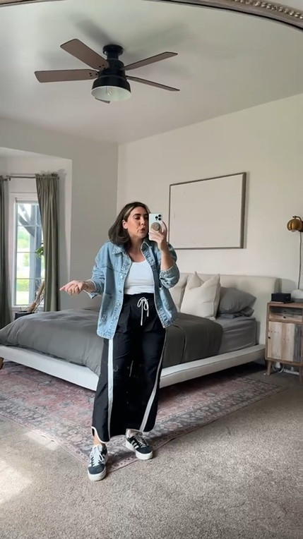 The cutest fall transitional outfit! This denim jacket is a staple for my fall outfits, it comes in a dark denim color too! The track joggers are such a vibe for fall. Free people inspired

Fall midsize outfit, early fall outfit, size 10

#LTKMidsize #LTKSeasonal #LTKootd