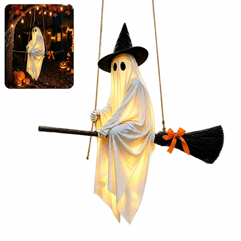Outdoor Halloween Decoration Hanging Ghost , 5FT Large Hanging Flying Ghost on Broomstick with Wi... | Walmart (US)