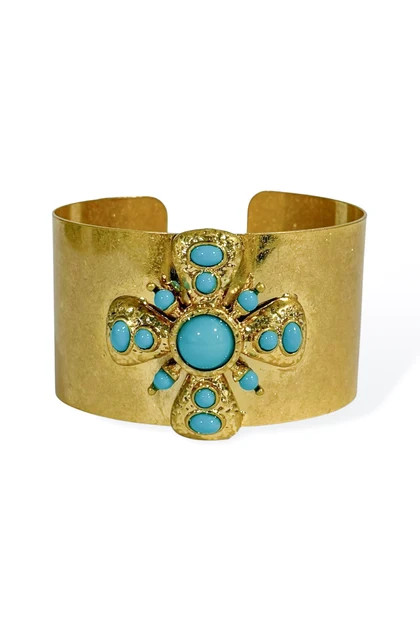 Aleah Turquoise and Gold Byzantine Cross Cuff Bracelet | The Willow Tree