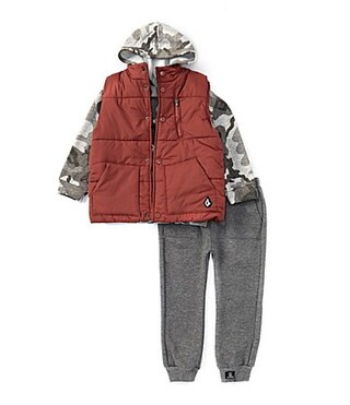 Volcom Little Boys 2T-4T Sleeveless Woven Vest Long Sleeve Camouflage-Printed Logo Fleece Hoodie Solid Fleece Jogger | Dillard's