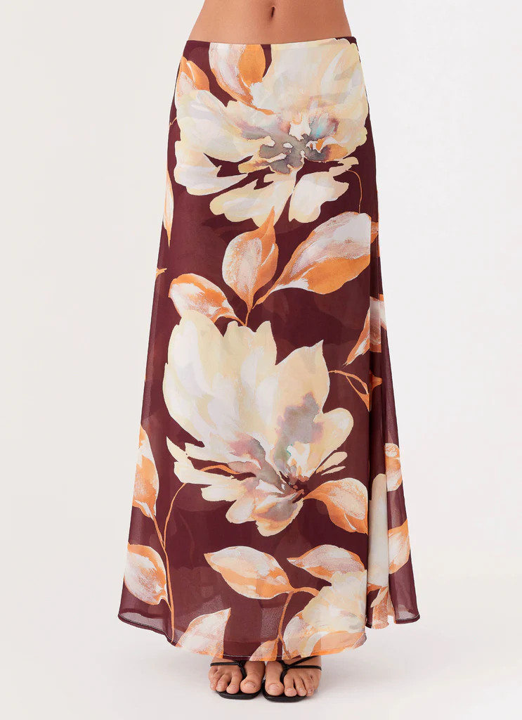 Camellia Maxi Skirt - Brown Floral | Peppermayo (Global)