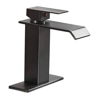 Single-Handle Single-Hole Waterfall Bathroom Faucet Brass Sink Basin Taps with Deckplate Included in Oil Rubbed Bronze | The Home Depot