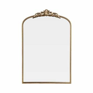 Liv & Skye Gold 24 in. x 36 in. Fleur Applique Arch Glass Framed Mirror 20373 - The Home Depot | The Home Depot