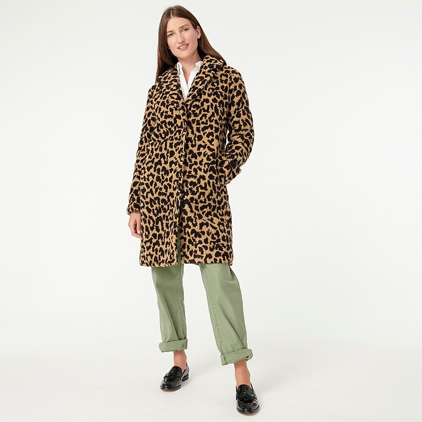 Teddy sherpa topcoat in leopard | J. Crew US