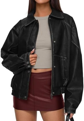 PRETTYGARDEN Faux Leather Jacket Women Bomber Motorcycle Zip Up Jackets Oversized Fall Fashion Ou... | Amazon (US)