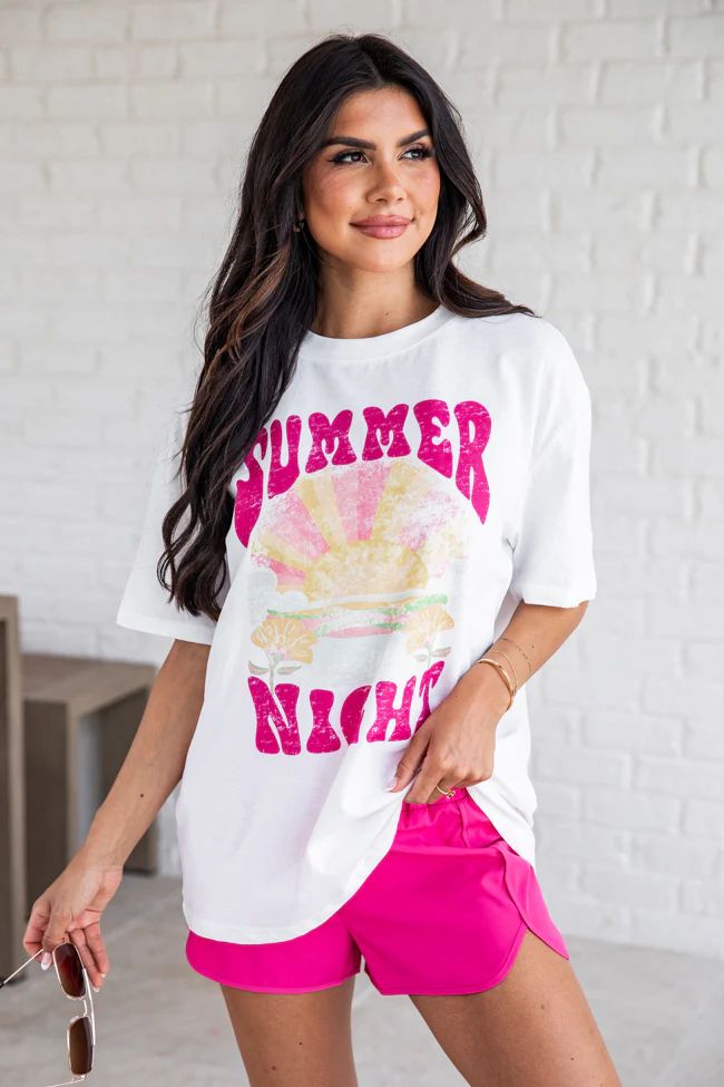 Summer Nights White Graphic Tee | Pink Lily