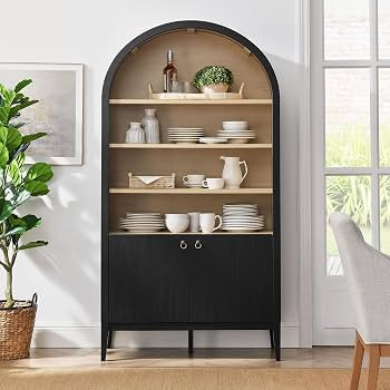 Modway Nolan Tall Arched Storage Display Cabinet in Black - 74 Inch Arch Bookshelf with Open and ... | Amazon (US)