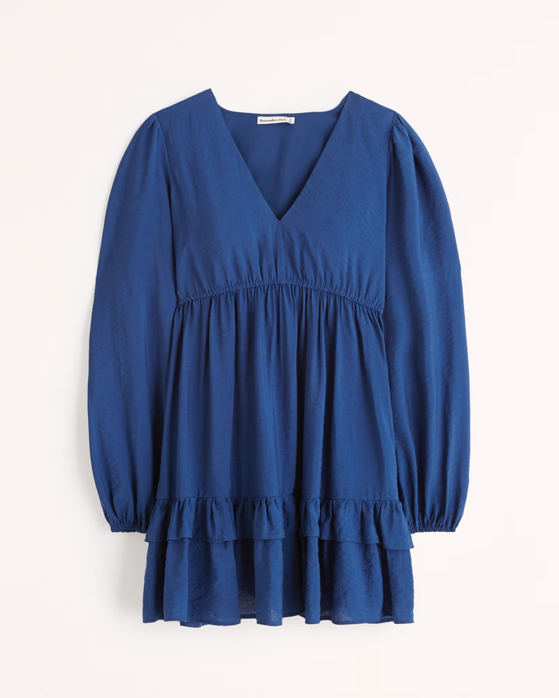 Long-Sleeve Babydoll Ruffle Mini Dress | Abercrombie & Fitch (US)