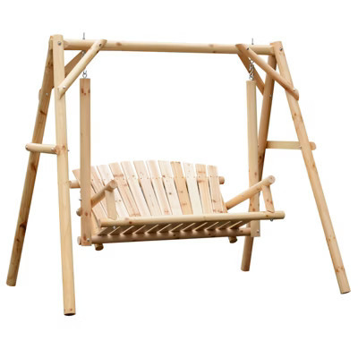 2-Seat Wooden Swing Bench, Ergonomic Design, 'A' Frame Construction, Stable and Non-Slip, Solid Wood Frame Log Garden Swing, for Outdoor and Indoor | Target