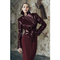Archie Croc Faux Leather Cropped Jacket - Burgundy I MESHKI I Size XXS | MESHKI US