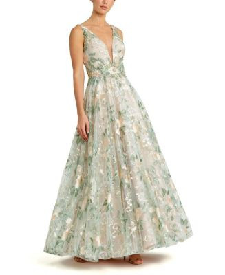 Floral Embroidered Illusion V-Neck Gown | Bloomingdale's (US)