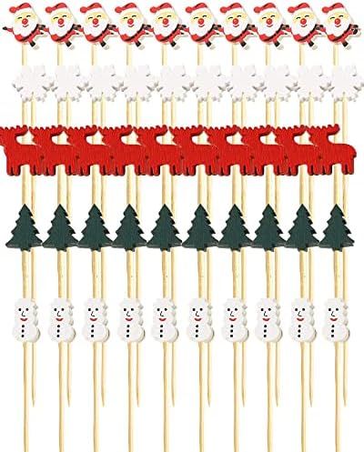 100PCS Christmas Cocktail Picks, 4.7 inch Christmas Food Picks Santa Claus Snowflake Snowman Christm | Amazon (US)