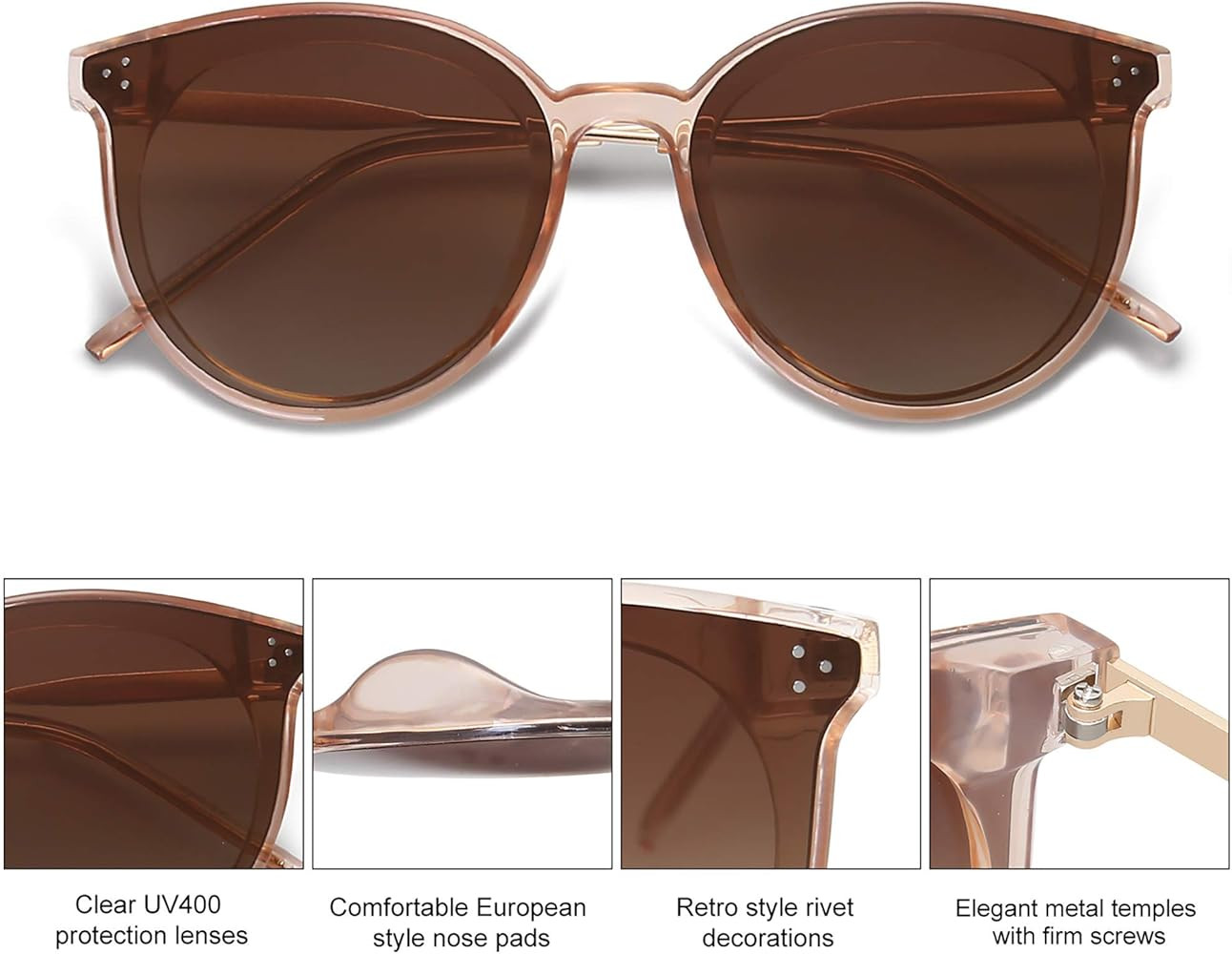 SOJOS Retro Round Sunglasses for Women Classic Trendy Oversized Frame Sunnies SJ2068 | Amazon (US)
