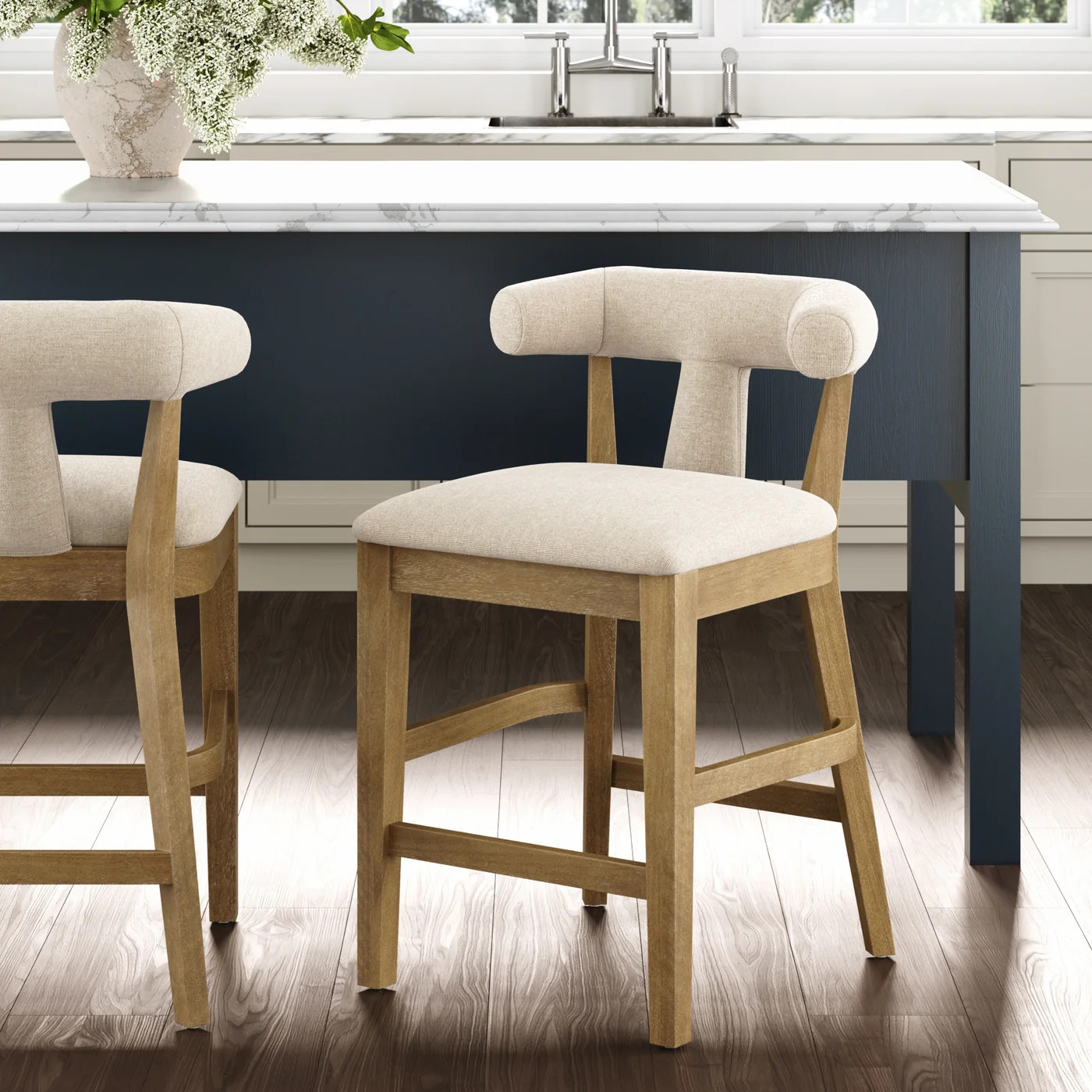 Modern Upholstered Bar Stool with Back Light Brown | Nathan James