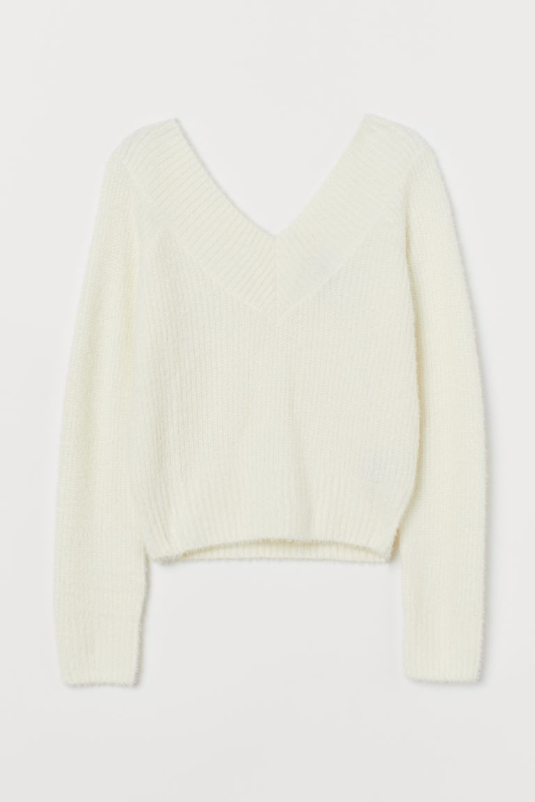 H & M - V-neck Sweater - White | H&M (US + CA)