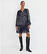 Petite Paisley Button Flounce Mini Dress | LOFT