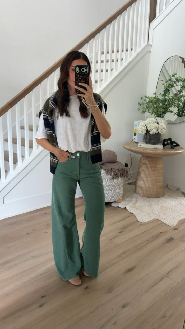 The Mother green corduroy pants add a fresh pop of color to an easy transitional fall look.

green corduroy pants, wide leg pants, Mother jeans, green wide leg pants, corduroy pants outfit, casual fall outfit, fall fashion finds, striped sweater outfit, transitional fall style, everyday fall outfit

#LTKOver40 #LTKootd