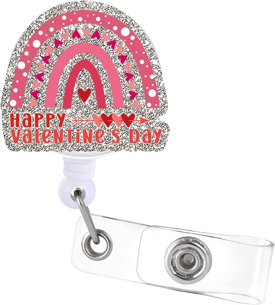 Badge Reel Retractable with Alligator Clip Acrylic Rainbow Badge Accessory ID Clip Happy Valentin... | Amazon (US)