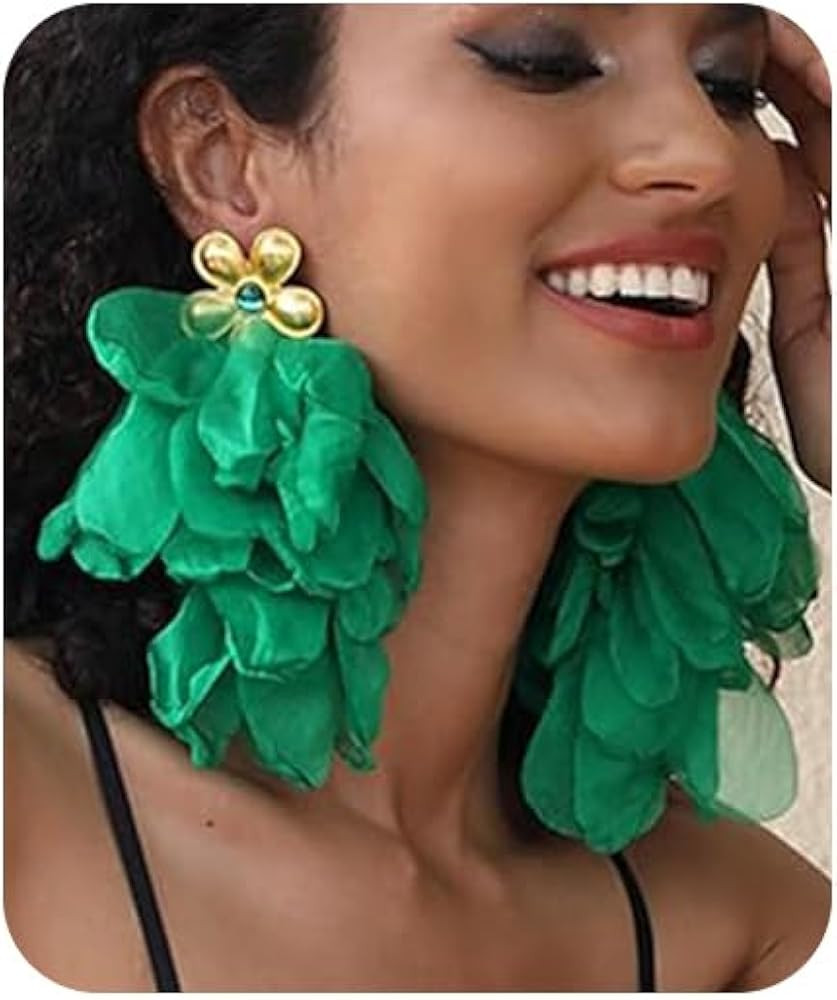 Bohemian Flower Drop Dangle Earrings Vintage Handmade Chiffon Floral Long Tassel Earrings Exagger... | Amazon (US)