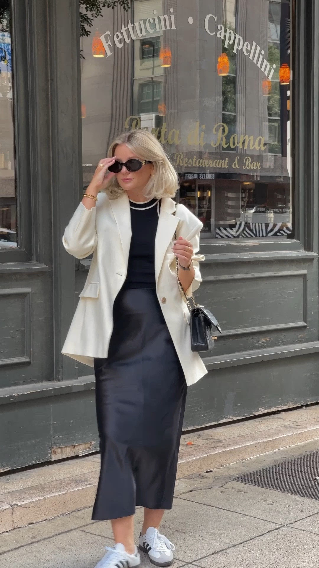 Adidas Samba, Black Satin Skirt, River Island, Knitted Top, Mango, Sunglasses, Mytheresa, Lip Balm, Space NK, Earrings, Amazon, ARKET, Very, Blazer, Coach Bag, Charles & Keith

#LTKstyletip #LTKSeasonal #LTKeurope