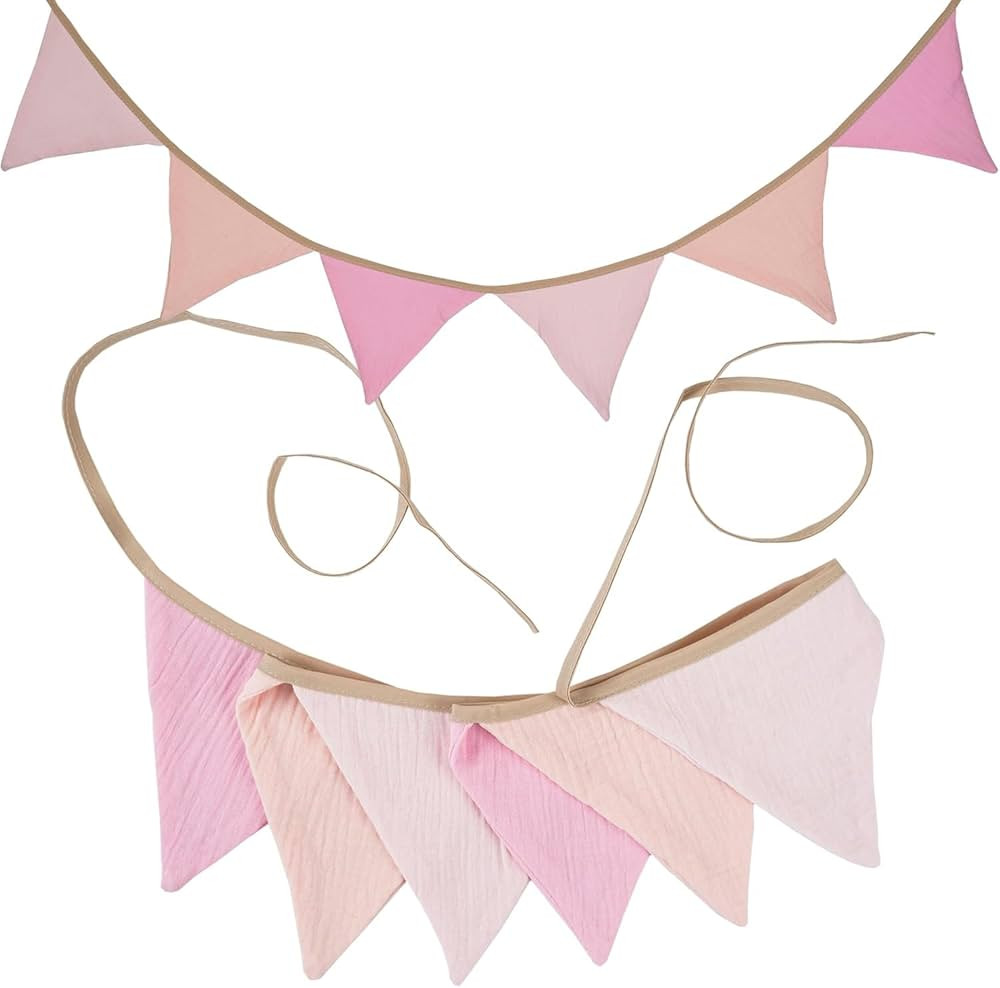 GCQQ Pennant Banner Flags, 6.2Ft Pink Nursery Garland, 6Pcs Boho Nursery Banner Decoration, Doubl... | Amazon (US)