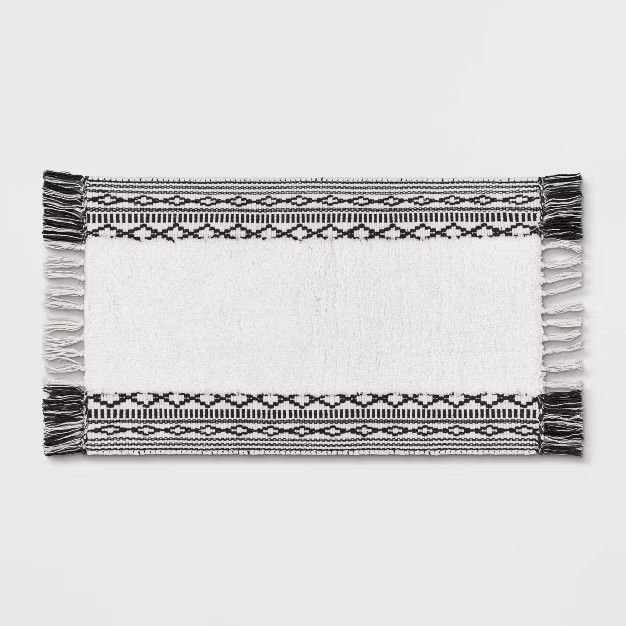 20"x32" Striped Fringe Bath Rug Black/White - Threshold™ | Target