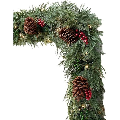 Balsam Hill Outdoor Winter Evergreen Christmas Garland - Timeless Cheer Greenery Garland with Cedar & Fir Foliage & Battery-Operated LED Clear Lights for Indoor/Outdoor Holiday Decorating, 10ft x 8in | Amazon (US)