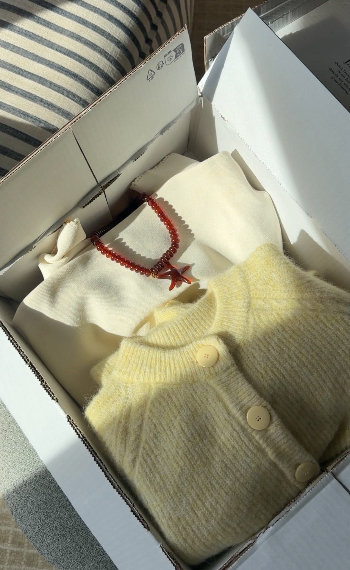 Sezane unboxing for the month! Wearing a M in the Othello cardigan, a M in the strapless top! 

#LTKootd
