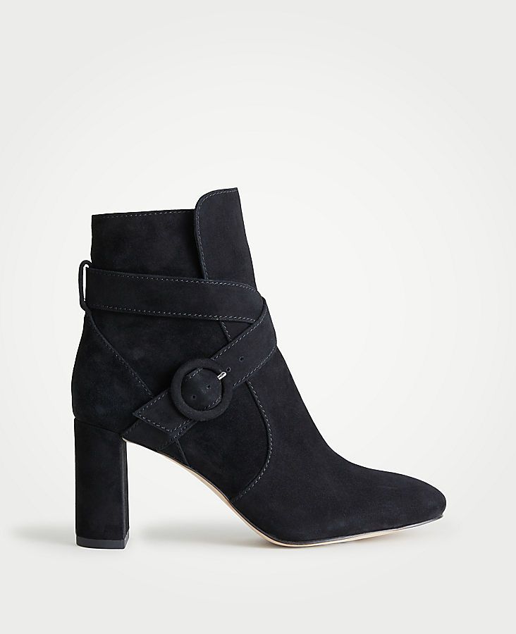 Lesley Suede Block Heel Booties | Ann Taylor (US)