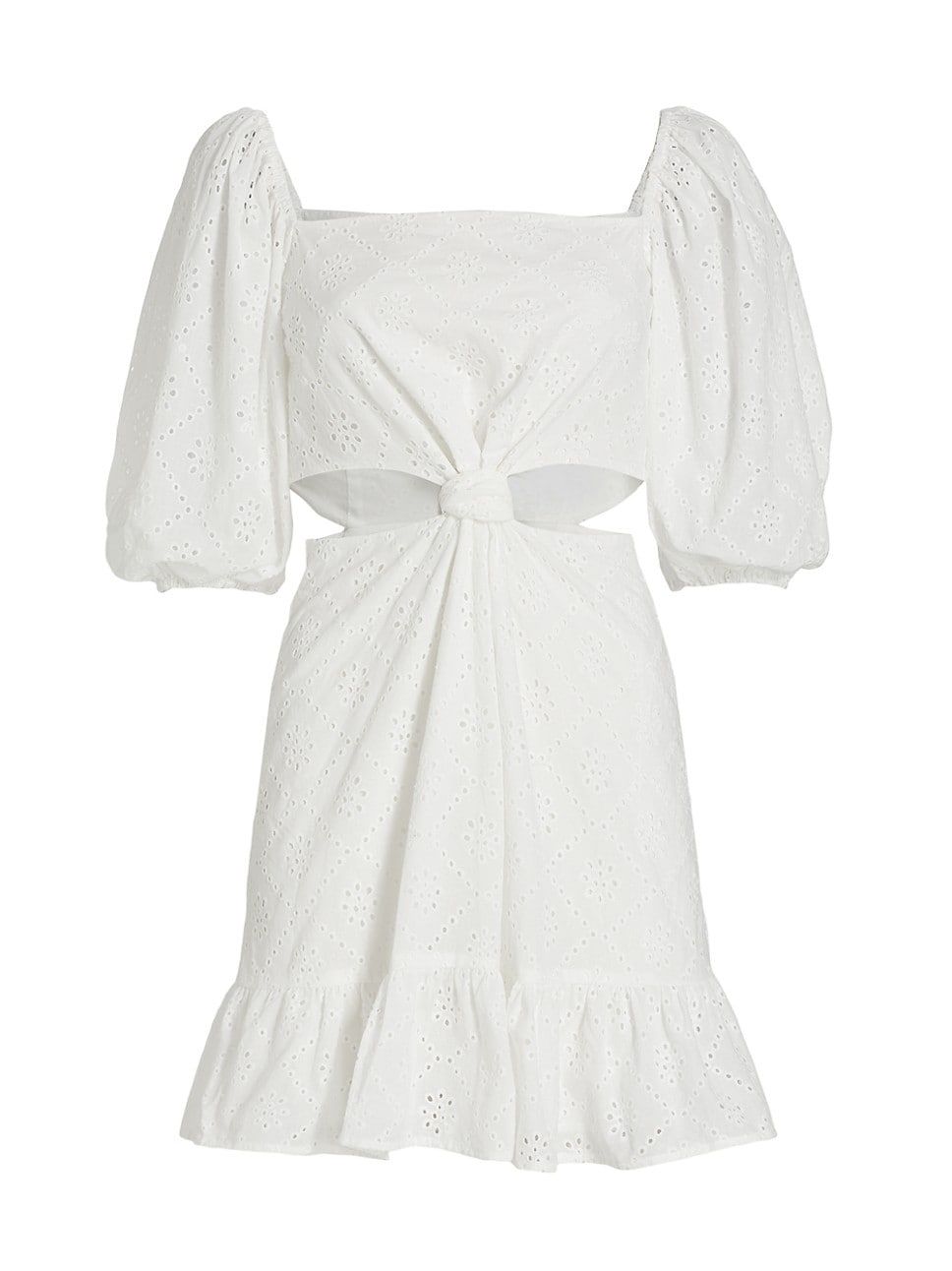 Knotted Cutout Eyelet Cotton Minidress | Saks Fifth Avenue