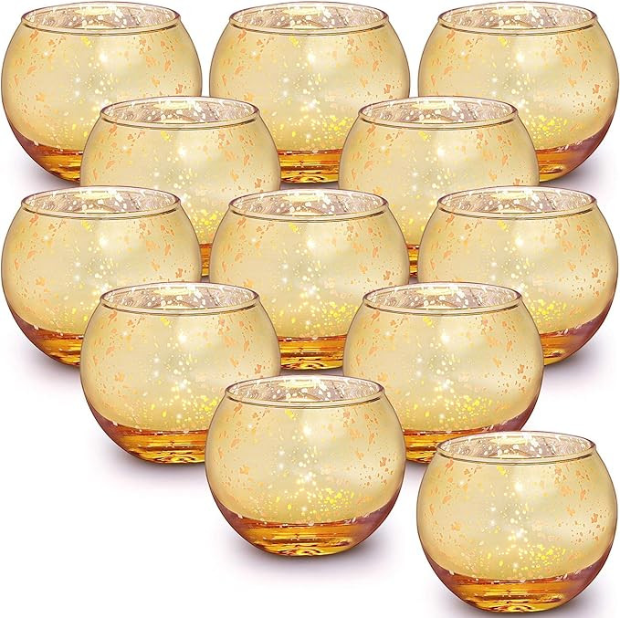 LAMORGIFT Votive Candle Holders 12pcs - Gold Birthday Party Decorations for Women - Engagement Pa... | Amazon (US)