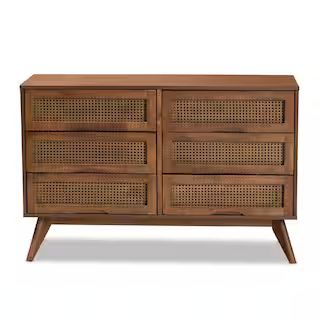 Baxton Studio Barrett 6-Drawer Walnut Brown Dresser (30.9 in. H x 47.2 in. W x 15.7 in. D) 192-11... | The Home Depot