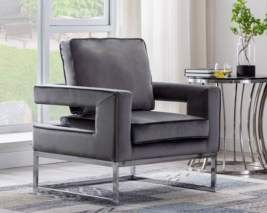 CIMOTA Velvet Armchair Modern Grey Accent Chair Upholstered Comfy Single Chair Barrel Chair with ... | Amazon (US)