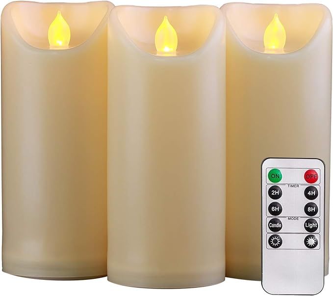 Homemory 3PCS 7" 7" 7" Waterproof Flameless Candles with Timer and Remote Control, Outdoor Batter... | Amazon (US)