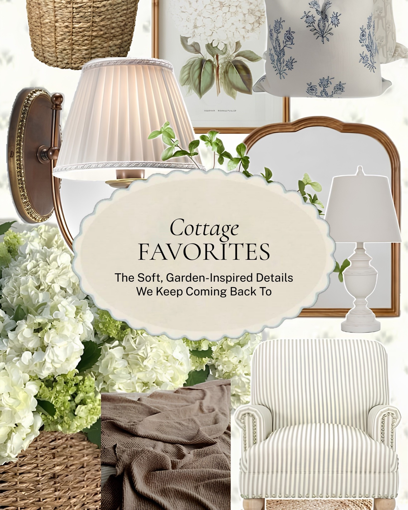 The soft, garden-inspired details we keep coming back to. Fresh hydrangeas, a woven basket, a botanical print, and a striped ticking chair, small touches that bring a little of the outdoors in without ever feeling fussy.

Shop the pieces here! #LTKhome