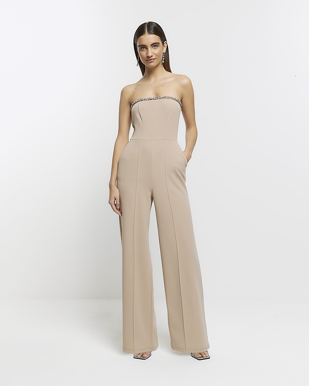 Beige bow blazer jumpsuit | River Island (UK & IE)