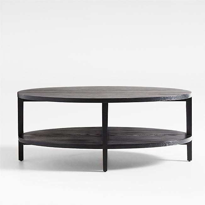 Clairemont Natural Oak Wood 48" Oval Coffee Table with Shelf + Reviews | Crate & Barrel | Crate & Barrel