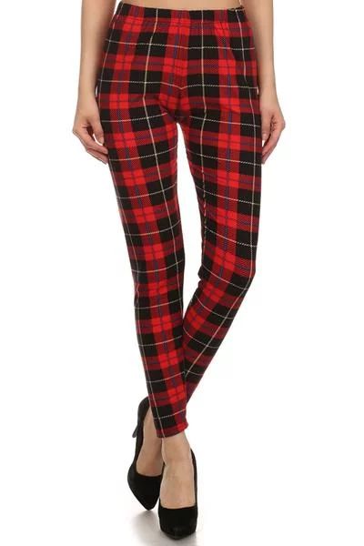 Womens Regular Size Red Plaid Design Leggings (One Size) | Walmart (US)