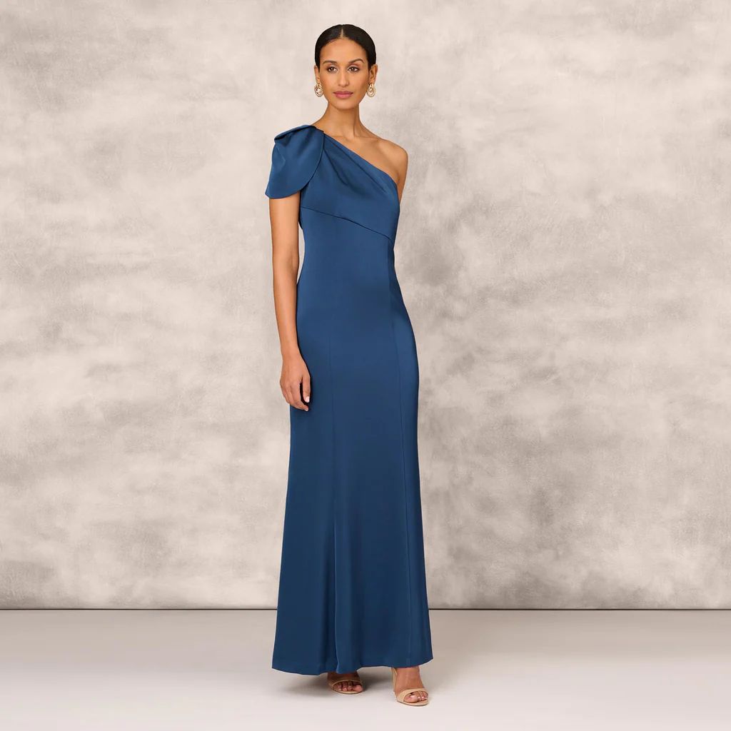 Draped One-Shoulder Mermaid Gown In Twilight Blue | Adrianna Papell