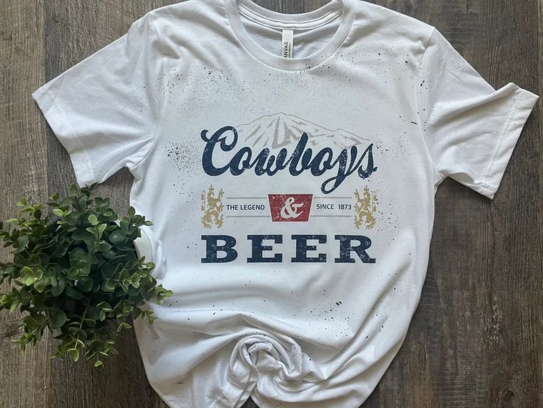 Cowboys & Beer Distressed Tee-country Music Whiskey Shirt Teal | Etsy | Etsy (US)