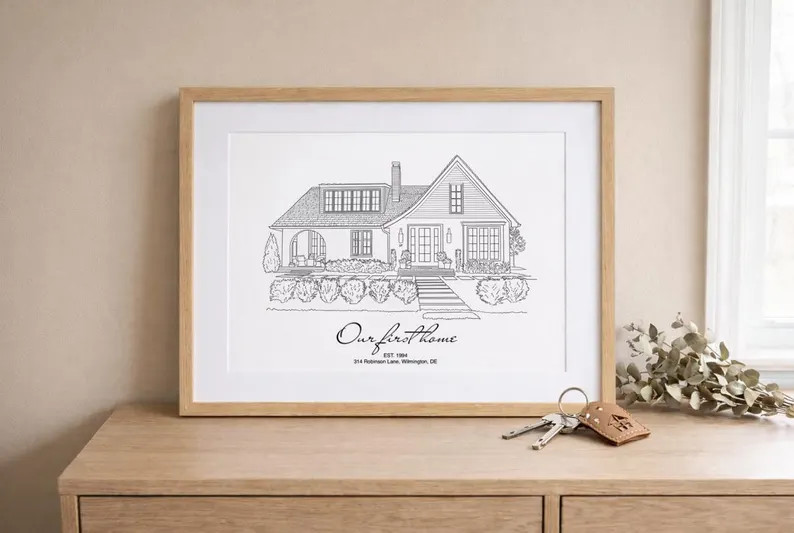 Custom House Line Sketch, Personalized First Home Illustration, Real Estate Gift | Etsy (Global)