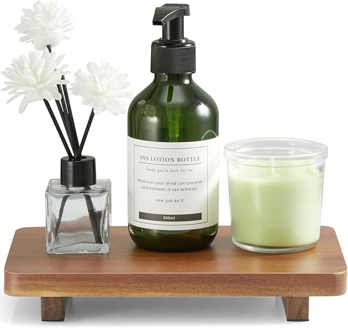 Small Acacia Wood Bathroom Tray Pedestal Stand Farmhouse Kitchen Decor Decorative Wooden Riser So... | Amazon (US)