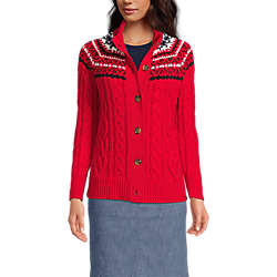Women's Cozy Lofty Mock Neck Fairisle Cable Cardigan Sweater | Lands' End (US)