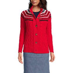 Women's Cozy Lofty Mock Neck Fairisle Cable Cardigan Sweater | Lands' End (US)