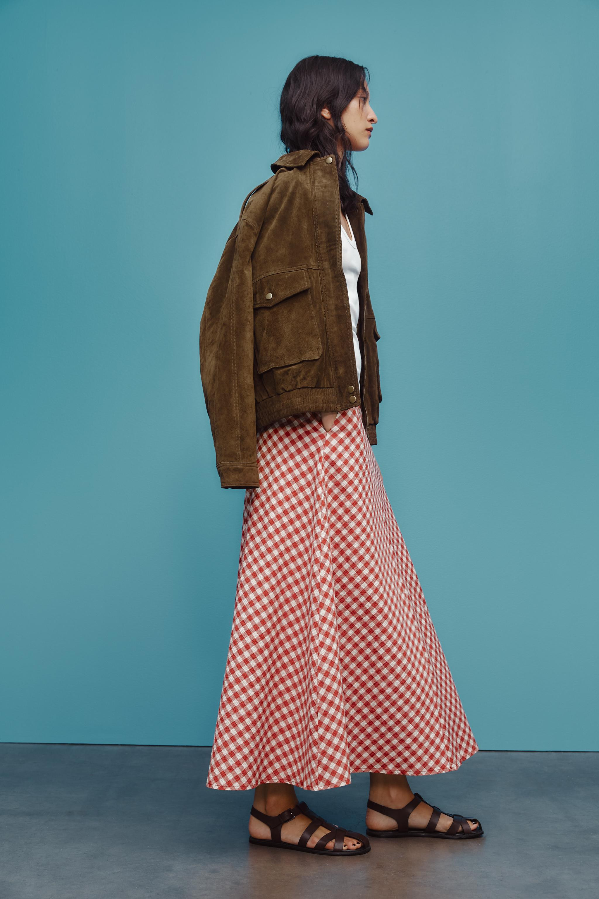 GINGHAM CHECK MIDI SKIRT | Zara UK
