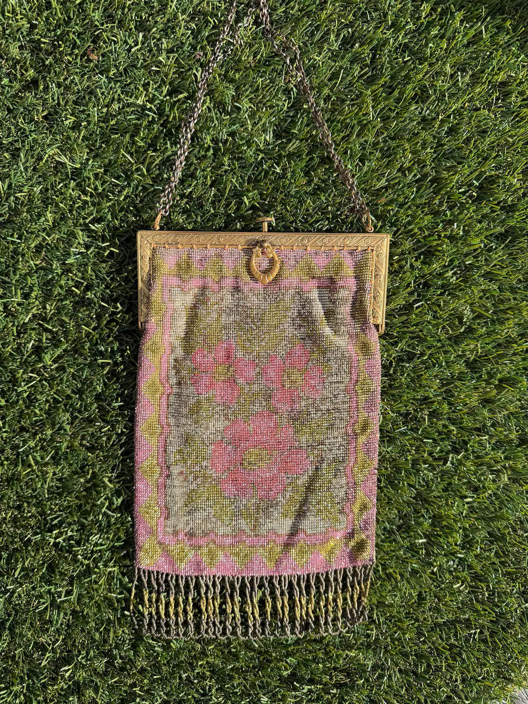 French Beaded purse with pink floral design | Etsy (US)