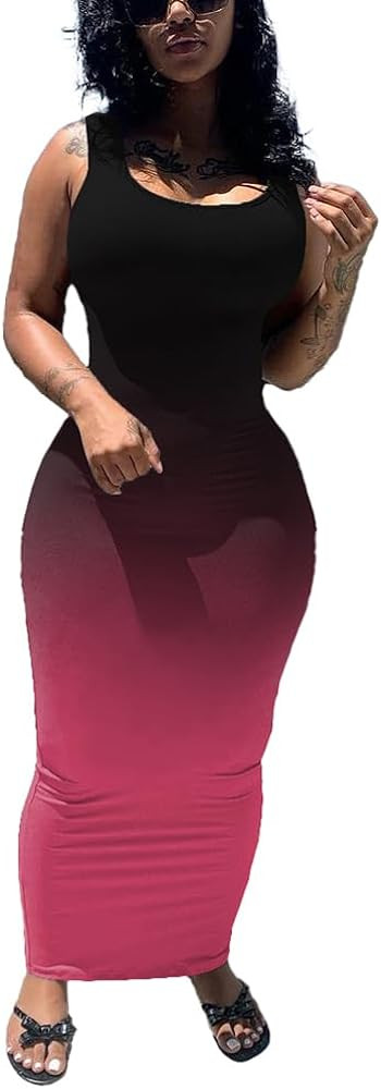 PINSV Women's Sexy Bodycon Tank Dress Basic Sleeveless Long Maxi Dresses Party Club Beach Sundres... | Amazon (US)