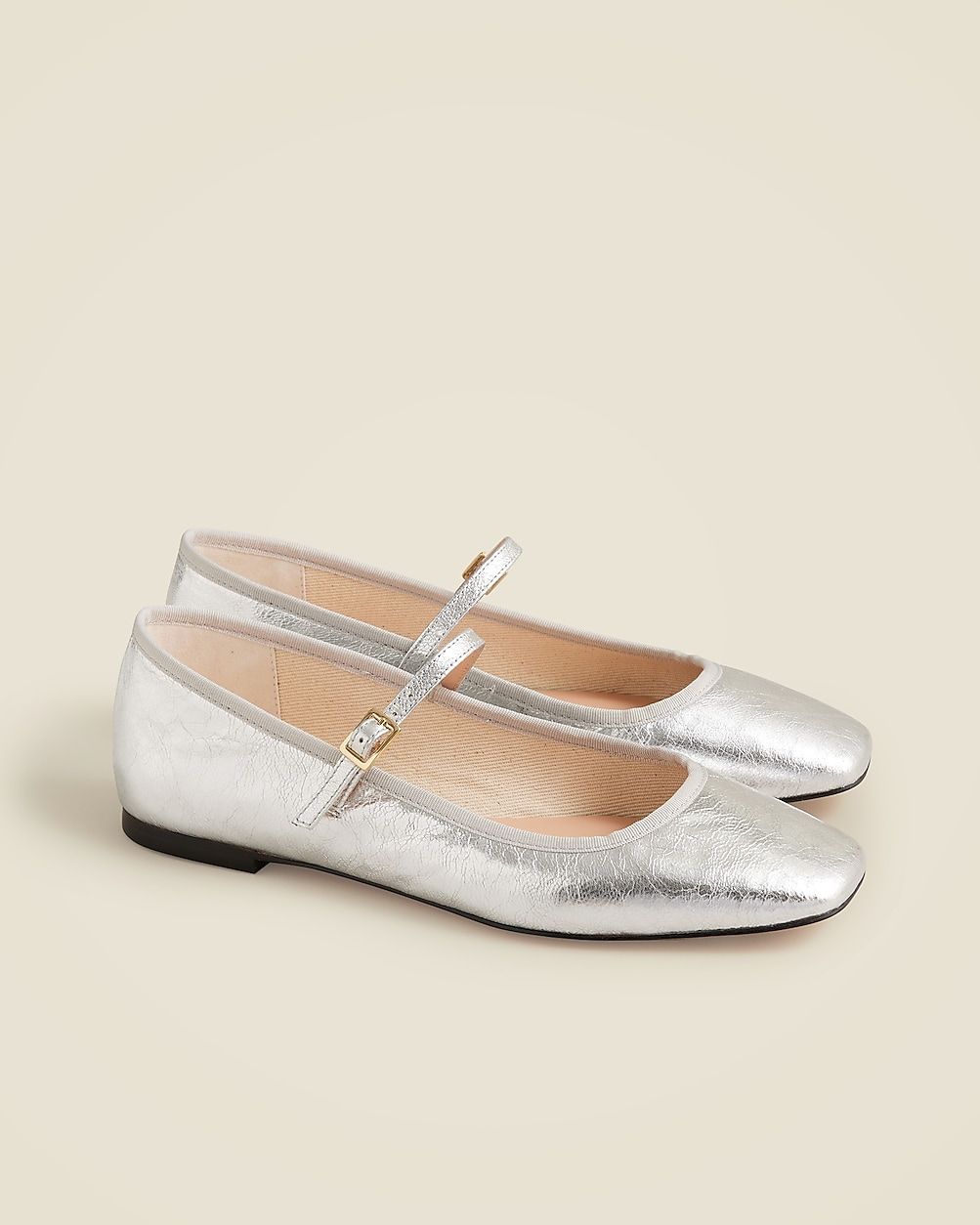 Quinn square-toe Mary Jane flats in crinkled metallic leather | J. Crew US