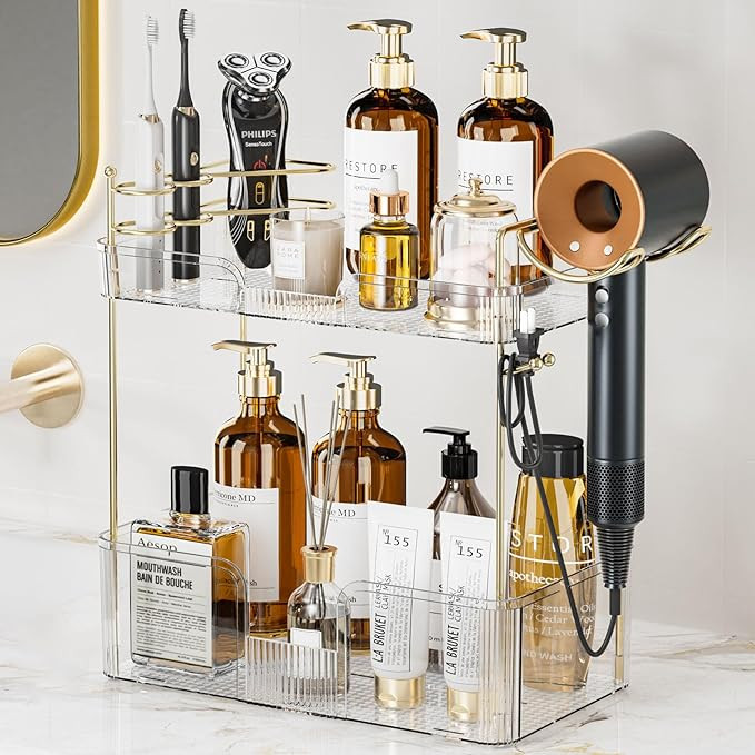 2-Tier Bathroom Counter Organizer, Men/Wonmen Makeup Organizer Countertop, Large Skincare Organiz... | Amazon (US)